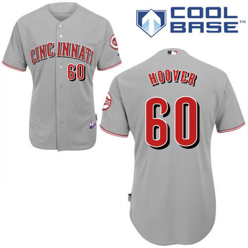J-J Hoover #60 MLB Jersey-Cincinnati Reds Men's Authentic Road Gray Cool Base Baseball Jersey